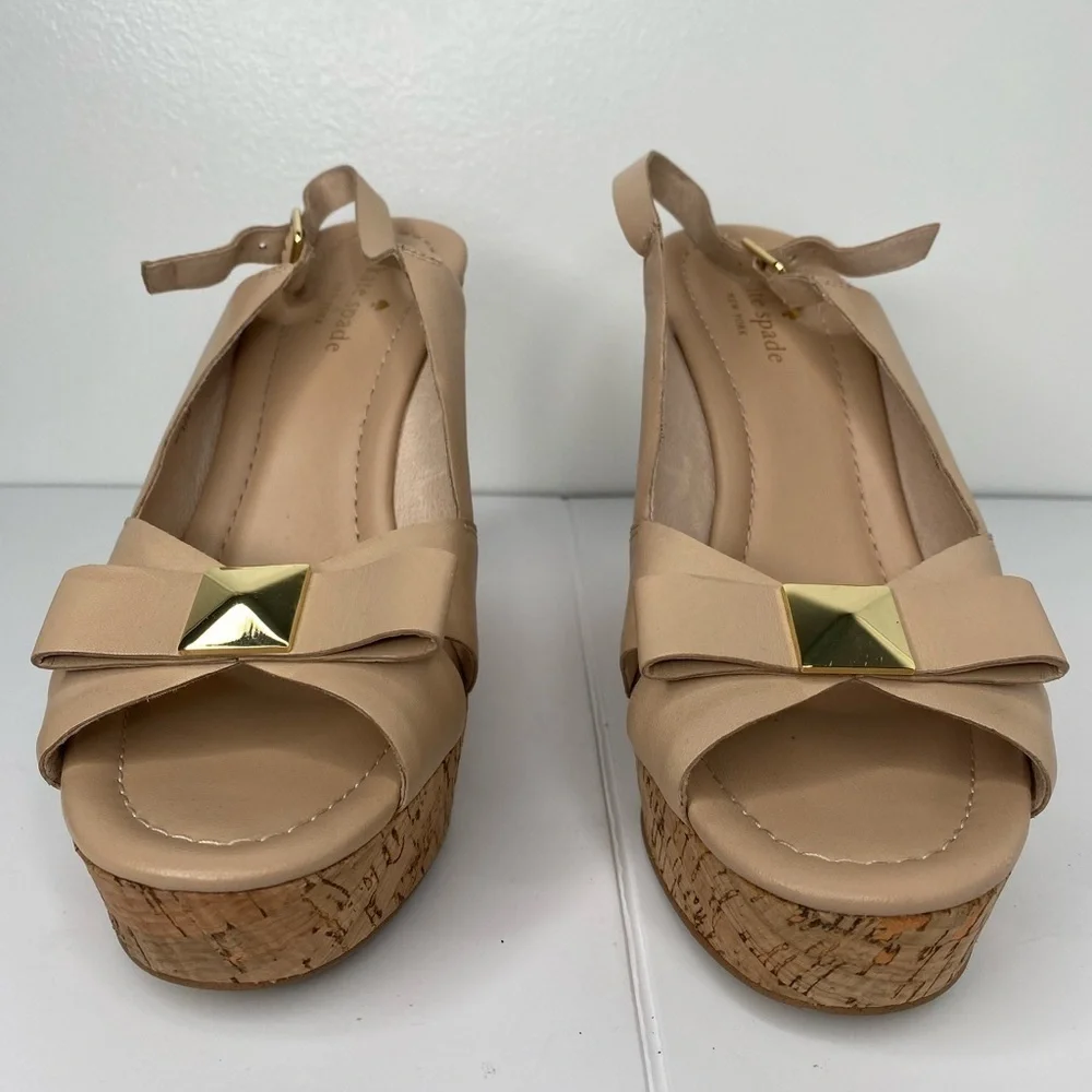 KATE SPADE Rock Stud Tan Wedge Sandals